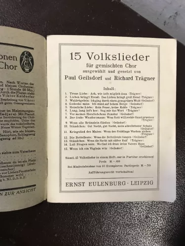 15 Volkslieder für gemischten Chor