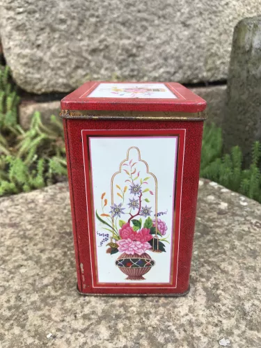 Blechdose Rot mit Blumenmuster 